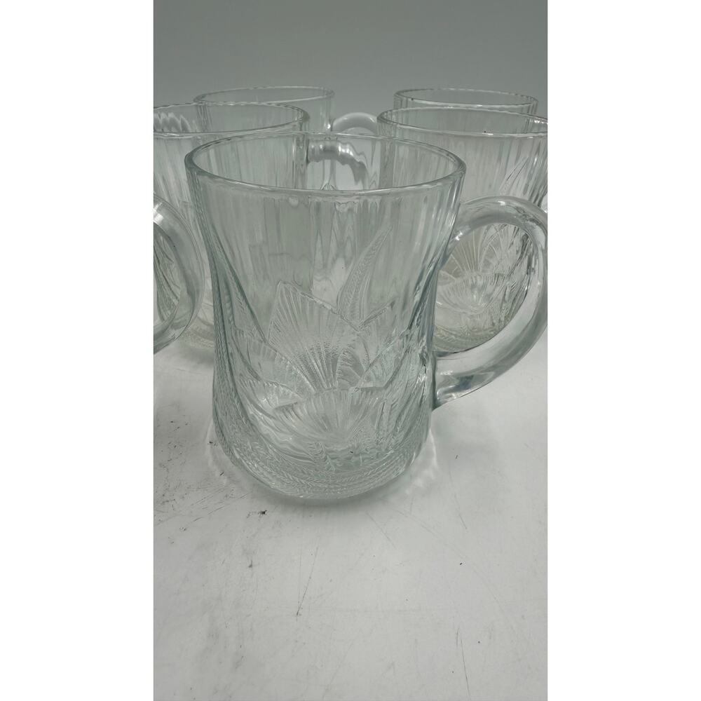 Vintage Arcoroc Floral Clear Glass Tea Mug Set of 8 Caterbury Made in France - Picture 2 of 5
